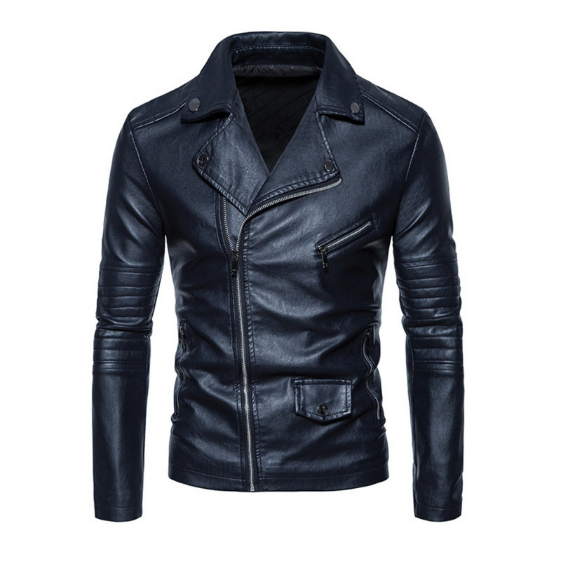 Δερμάτινο μπουφάν PU ανδρικών μοτοσικλετών φθινοπώρου και χειμώνα Κορεατικής έκδοσης Slim-fit Παλτό πέτο Casual Business Εξωτερικά ρούχα με διαγώνιο φερμουάρ