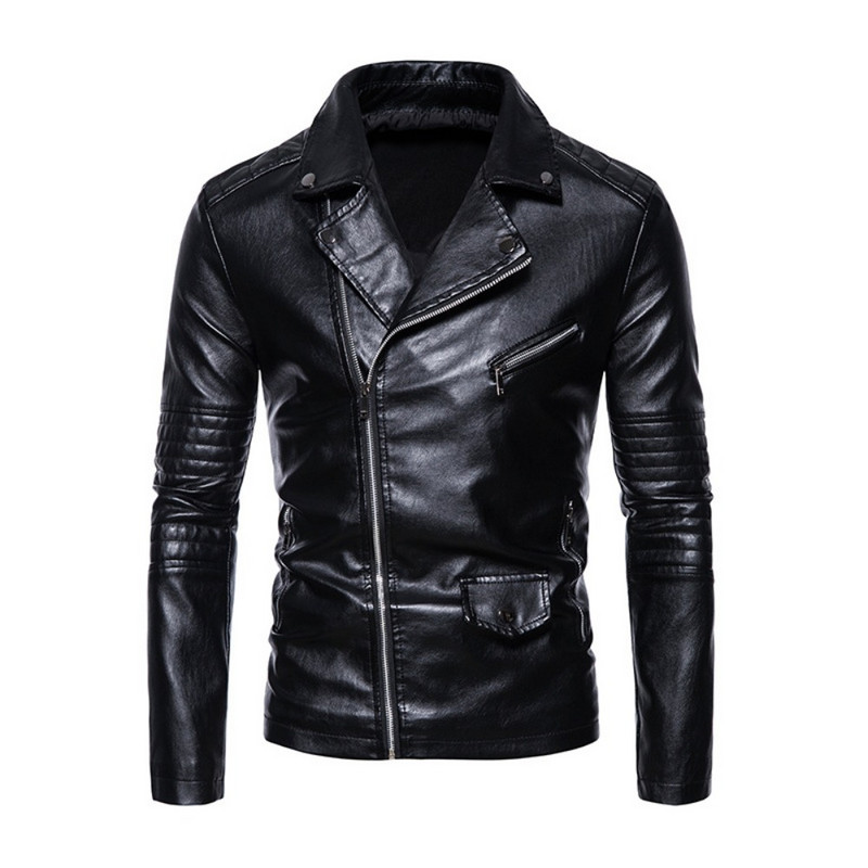 Δερμάτινο μπουφάν PU ανδρικών μοτοσικλετών φθινοπώρου και χειμώνα Κορεατικής έκδοσης Slim-fit Παλτό πέτο Casual Business Εξωτερικά ρούχα με διαγώνιο φερμουάρ