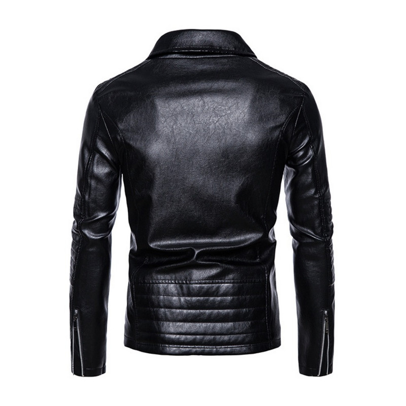 Δερμάτινο μπουφάν PU ανδρικών μοτοσικλετών φθινοπώρου και χειμώνα Κορεατικής έκδοσης Slim-fit Παλτό πέτο Casual Business Εξωτερικά ρούχα με διαγώνιο φερμουάρ