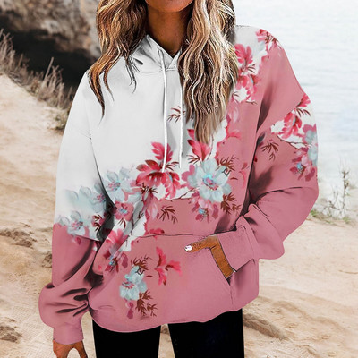 Φούτερ για γυναίκες Υπερμεγέθη Φούτερ Fleece Casual μακρυμάνικο λουλούδι με στάμπα χοντρό υψηλής ποιότητας φούτερ Ropa Mujer