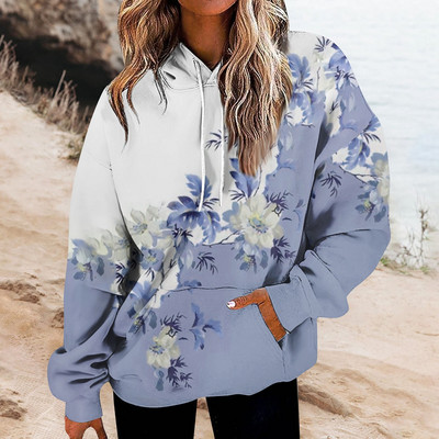 Φούτερ για γυναίκες Υπερμεγέθη Φούτερ Fleece Casual μακρυμάνικο λουλούδι με στάμπα χοντρό υψηλής ποιότητας φούτερ Ropa Mujer