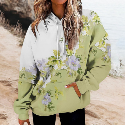 Φούτερ για γυναίκες Υπερμεγέθη Φούτερ Fleece Casual μακρυμάνικο λουλούδι με στάμπα χοντρό υψηλής ποιότητας φούτερ Ropa Mujer