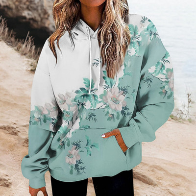 Φούτερ για γυναίκες Υπερμεγέθη Φούτερ Fleece Casual μακρυμάνικο λουλούδι με στάμπα χοντρό υψηλής ποιότητας φούτερ Ropa Mujer