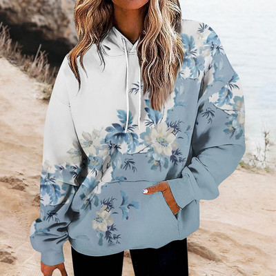 Φούτερ για γυναίκες Υπερμεγέθη Φούτερ Fleece Casual μακρυμάνικο λουλούδι με στάμπα χοντρό υψηλής ποιότητας φούτερ Ropa Mujer