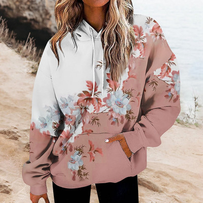 Φούτερ για γυναίκες Υπερμεγέθη Φούτερ Fleece Casual μακρυμάνικο λουλούδι με στάμπα χοντρό υψηλής ποιότητας φούτερ Ropa Mujer