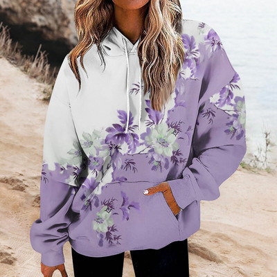 Φούτερ για γυναίκες Υπερμεγέθη Φούτερ Fleece Casual μακρυμάνικο λουλούδι με στάμπα χοντρό υψηλής ποιότητας φούτερ Ropa Mujer