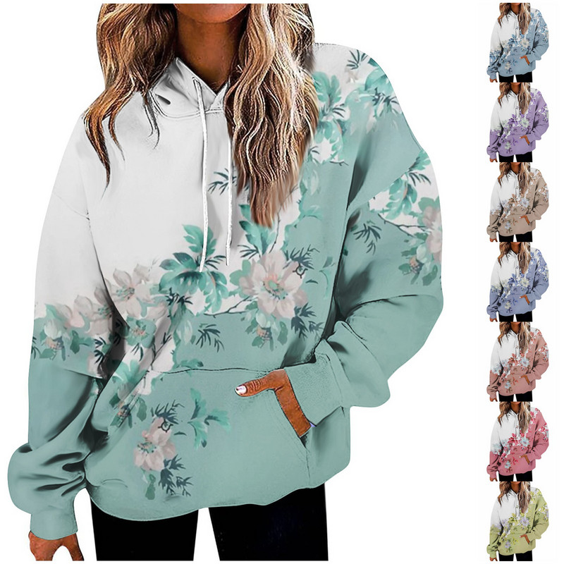 Φούτερ για γυναίκες Υπερμεγέθη Φούτερ Fleece Casual μακρυμάνικο λουλούδι με στάμπα χοντρό υψηλής ποιότητας φούτερ Ropa Mujer
