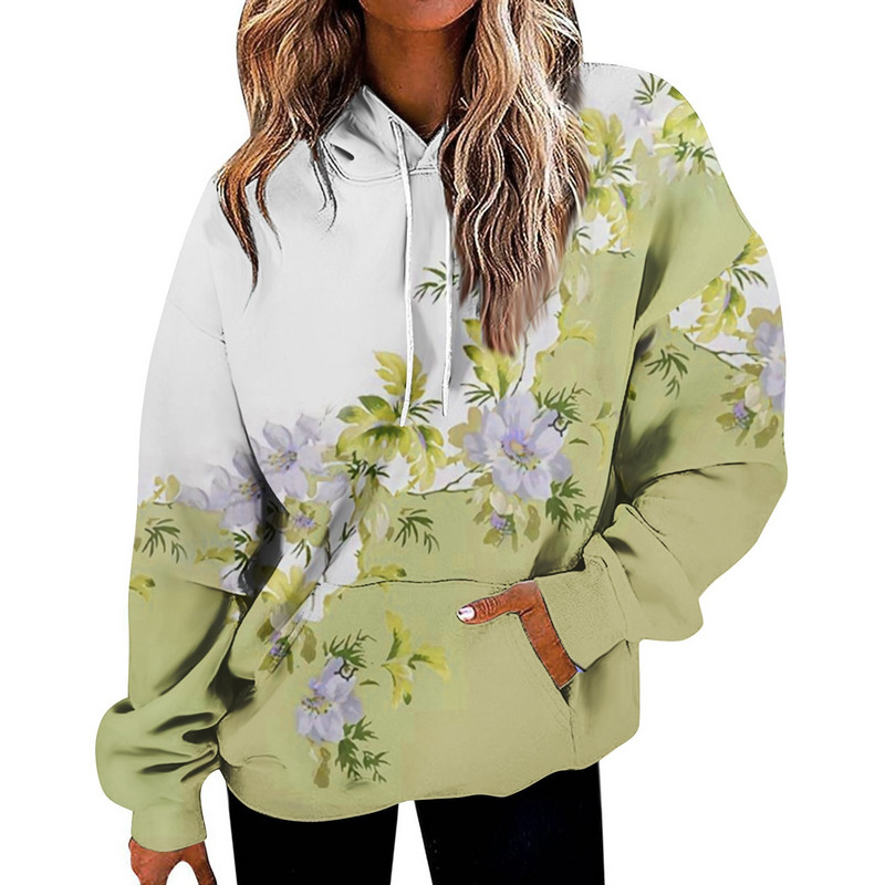 Φούτερ για γυναίκες Υπερμεγέθη Φούτερ Fleece Casual μακρυμάνικο λουλούδι με στάμπα χοντρό υψηλής ποιότητας φούτερ Ropa Mujer