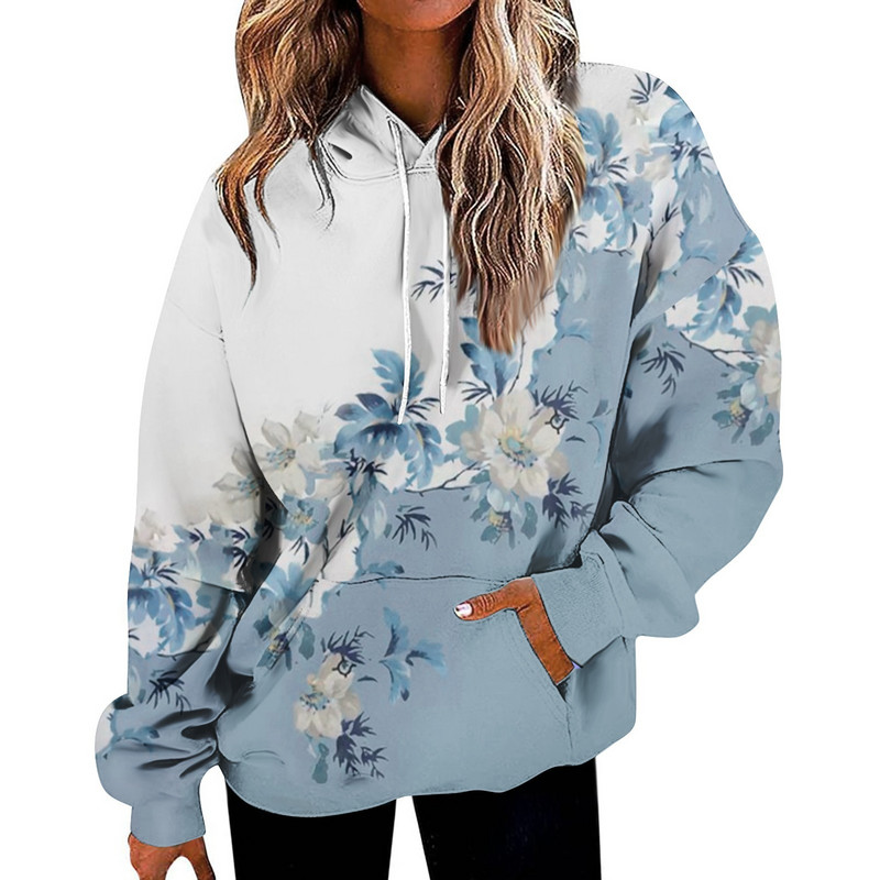 Φούτερ για γυναίκες Υπερμεγέθη Φούτερ Fleece Casual μακρυμάνικο λουλούδι με στάμπα χοντρό υψηλής ποιότητας φούτερ Ropa Mujer
