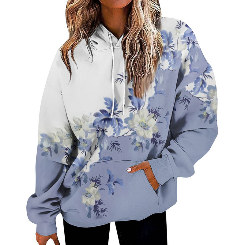 Φούτερ για γυναίκες Υπερμεγέθη Φούτερ Fleece Casual μακρυμάνικο λουλούδι με στάμπα χοντρό υψηλής ποιότητας φούτερ Ropa Mujer