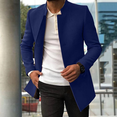 Toamnă Iarnă Noi Blazer Jachetă Bărbați Culoare Solidă Blazer Cardigan Mantouri lungi de Lână Moda Casual Îmbrăcăminte de zi cu zi simplă