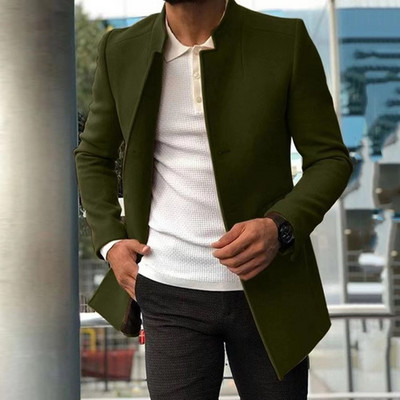 Toamnă Iarnă Noi Blazer Jachetă Bărbați Culoare Solidă Blazer Cardigan Mantouri lungi de Lână Moda Casual Îmbrăcăminte de zi cu zi simplă