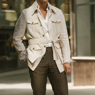 2022 φθινόπωρο χειμώνα νέο παλτό ανδρική ριγέ μεγάλη φόρμα μακρυμάνικο πουκάμισο