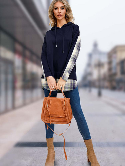 Κομψά καρό γυναικεία κουκούλα με μακρυμάνικο, τοπ μοδάτα πουλόβερ φθινόπωρο Χειμώνας Νέα σε φούτερ και φούτερ 2023