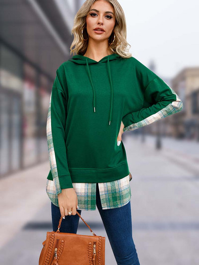 Κομψά καρό γυναικεία κουκούλα με μακρυμάνικο, τοπ μοδάτα πουλόβερ φθινόπωρο Χειμώνας Νέα σε φούτερ και φούτερ 2023