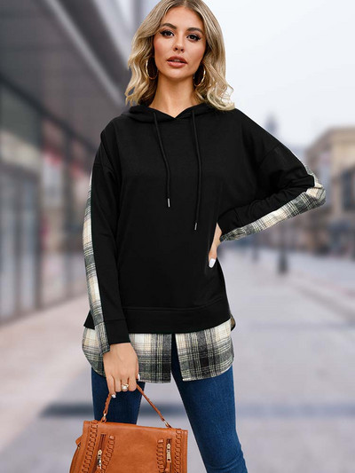 Κομψά καρό γυναικεία κουκούλα με μακρυμάνικο, τοπ μοδάτα πουλόβερ φθινόπωρο Χειμώνας Νέα σε φούτερ και φούτερ 2023