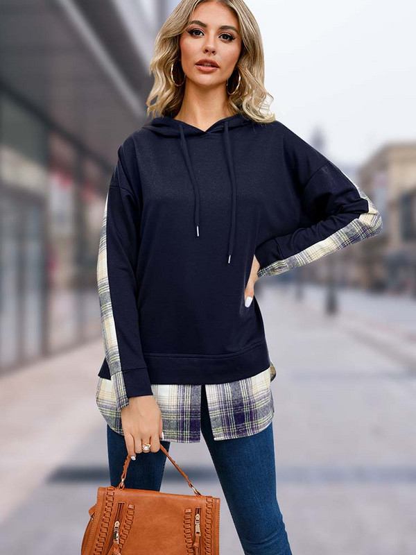 Κομψά καρό γυναικεία κουκούλα με μακρυμάνικο, τοπ μοδάτα πουλόβερ φθινόπωρο Χειμώνας Νέα σε φούτερ και φούτερ 2023