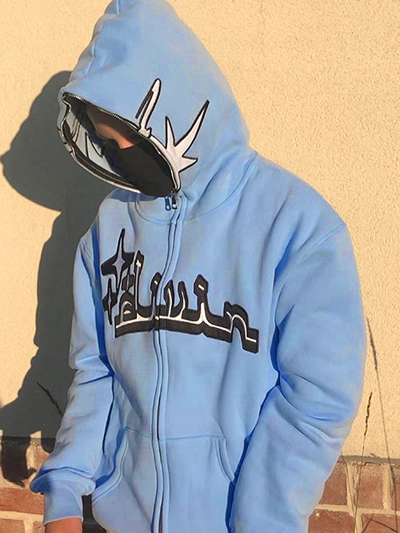 Γυναικεία φούτερ με κουκούλα Y2K Κέντημα με κουκούλα μόδας Φούτερ με μακρυμάνικο φερμουάρ πάνω από το πρόσωπο Φθινοπωρινά streetwear