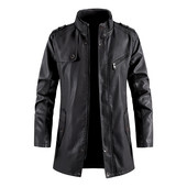 Nove zimske duge PU kožne jakne Muške vjetrovke s ovratnikom i umjetnom gornjom odjećom Motociklistički ležerni topli kožni kaputi Muška odjeća