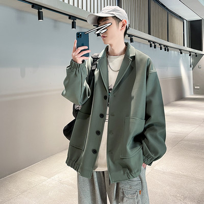 Παλτό κοστούμι με χαλαρή εφαρμογή Ανδρικό σακάκι κοστούμι Harajuku γιακά Μασίφ Streetwear Trench Ανδρικά παλτό με τσέπες μόδας Harajuku