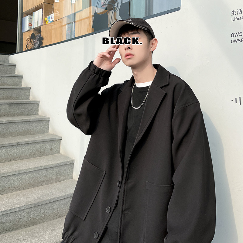 Παλτό κοστούμι με χαλαρή εφαρμογή Ανδρικό σακάκι κοστούμι Harajuku γιακά Μασίφ Streetwear Trench Ανδρικά παλτό με τσέπες μόδας Harajuku