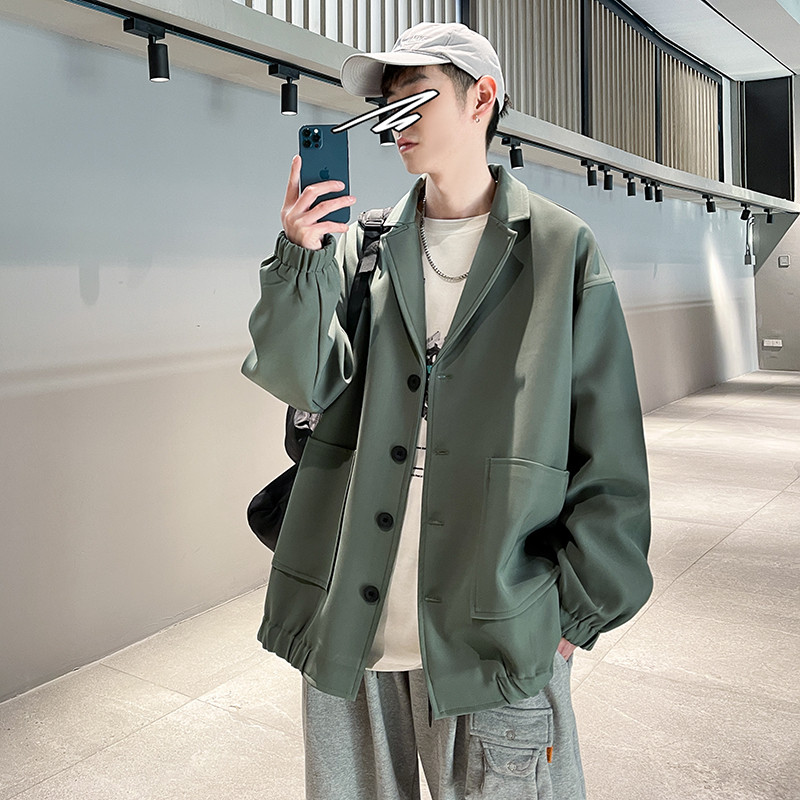 Παλτό κοστούμι με χαλαρή εφαρμογή Ανδρικό σακάκι κοστούμι Harajuku γιακά Μασίφ Streetwear Trench Ανδρικά παλτό με τσέπες μόδας Harajuku