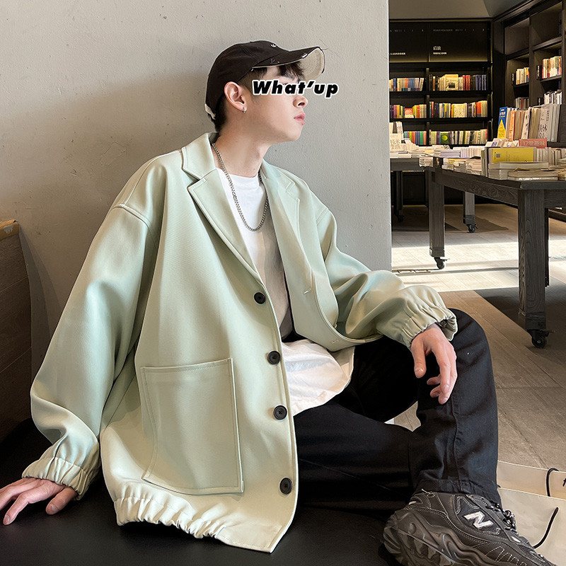 Παλτό κοστούμι με χαλαρή εφαρμογή Ανδρικό σακάκι κοστούμι Harajuku γιακά Μασίφ Streetwear Trench Ανδρικά παλτό με τσέπες μόδας Harajuku