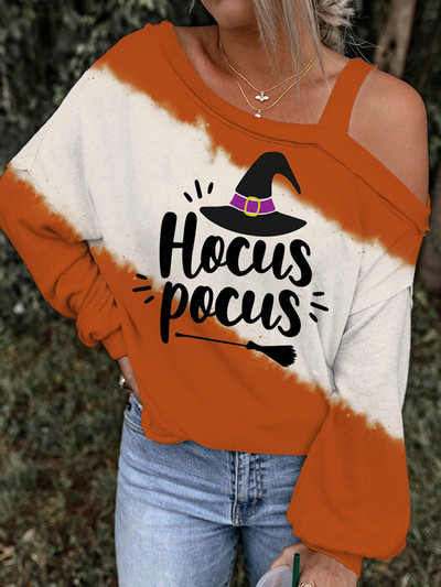 2023 Halloween Color Block Μονόπλευρη Φούτερ κρύου ώμου Cool casual φθινοπωρινά χειμωνιάτικα ρούχα Πανέμορφα streetwear για γυναίκες