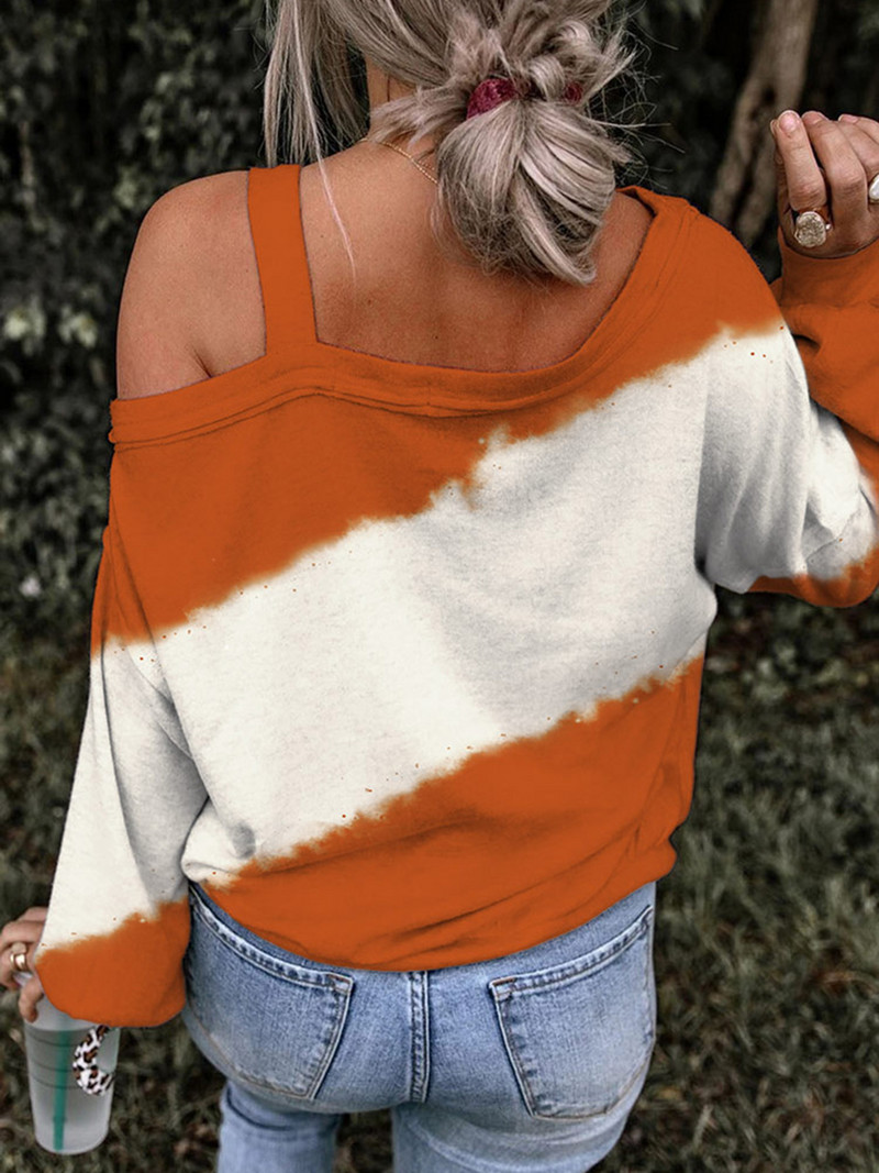 2023 Halloween Color Block Μονόπλευρη Φούτερ κρύου ώμου Cool casual φθινοπωρινά χειμωνιάτικα ρούχα Πανέμορφα streetwear για γυναίκες