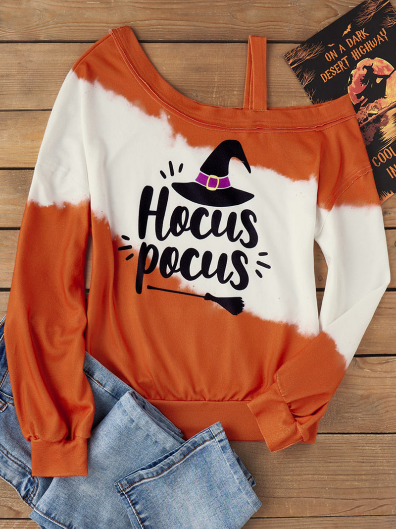 2023 Halloween Color Block Μονόπλευρη Φούτερ κρύου ώμου Cool casual φθινοπωρινά χειμωνιάτικα ρούχα Πανέμορφα streetwear για γυναίκες