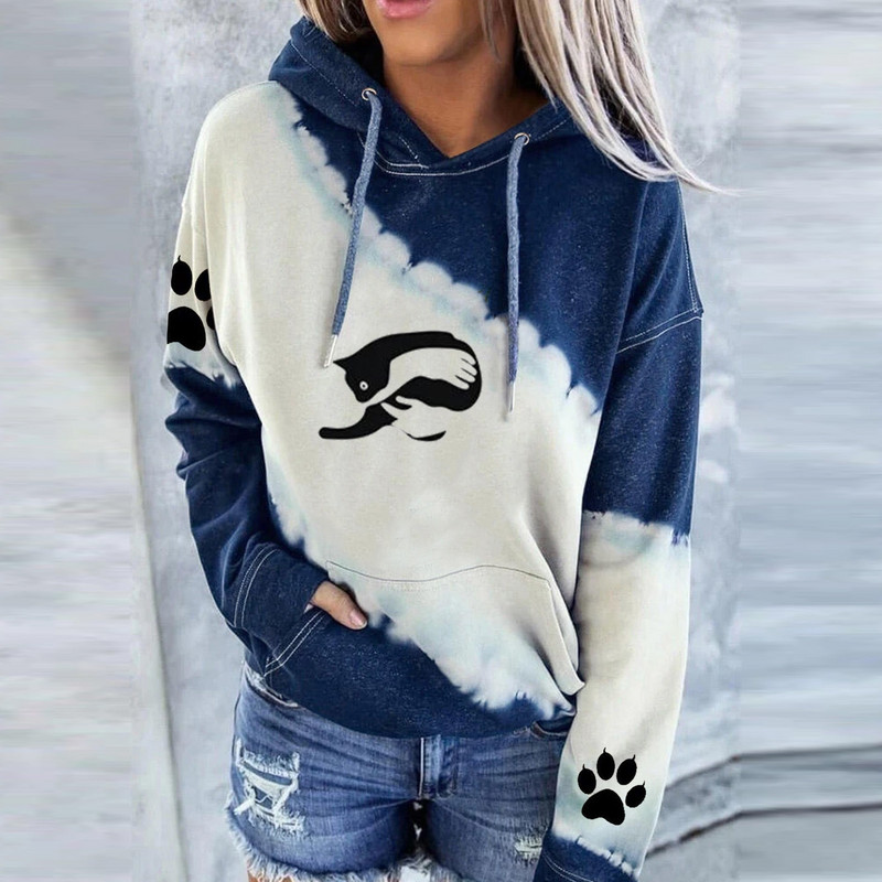 2023 Νέα μόδα Γυναικεία μακρυμάνικα φούτερ με κουκούλα Streetwear Φούτερ Harajuku πουλόβερ Kawaii Cat με εμπριμέ μπουφάν για κορίτσια