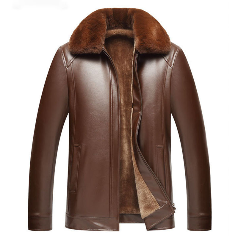 Ανδρικό χειμωνιάτικο βελούδινο χοντρό δερμάτινο μπουφάν Μεγάλη γούνα Χαλαρό casual συνθετικό δερμάτινο παλτό με κολάρο από μασίφ ανδρικό δερμάτινο πανωφόρι