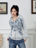 Γυναικείες κουκούλες με φερμουάρ vintage στάμπα Y2K Φούτερ με μακρυμάνικο υπερμεγέθη με κουκούλα Fairy Grunge Gothic Jacket Streetwear