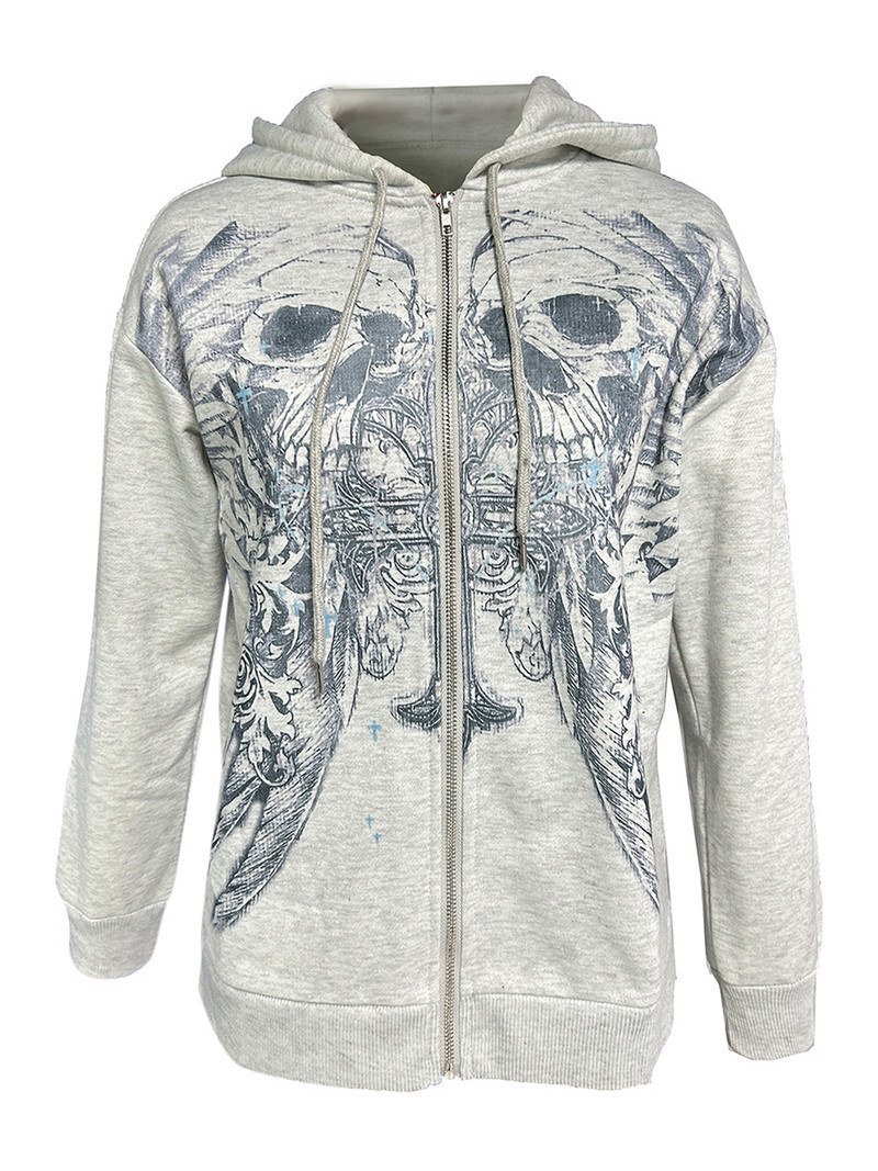 Γυναικείες κουκούλες με φερμουάρ vintage στάμπα Y2K Φούτερ με μακρυμάνικο υπερμεγέθη με κουκούλα Fairy Grunge Gothic Jacket Streetwear