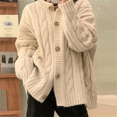 Κορεάτικη μόδα με λαιμόκοψη Ο μονόστηθος Γυναικεία ζακέτα Φθινοπωρινό Χειμώνα Χοντρό ζεστό πλεκτό πουλόβερ Νέο μαλακό μακρυμάνικο μπλουζάκι παντός τύπου