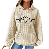 Jesensko-zimske majice s kapuljačom, ženske duge rukave, ležerna majica s uzicom, retrowaffle trendi ulična odjeća s džepom hudi oversajz