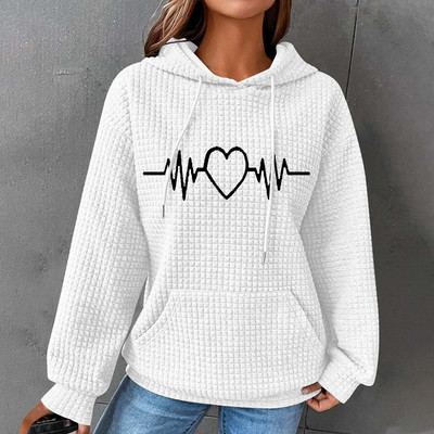 Jesensko-zimske majice s kapuljačom, ženske duge rukave, ležerna majica s uzicom, retrowaffle trendi ulična odjeća s džepom hudi oversajz