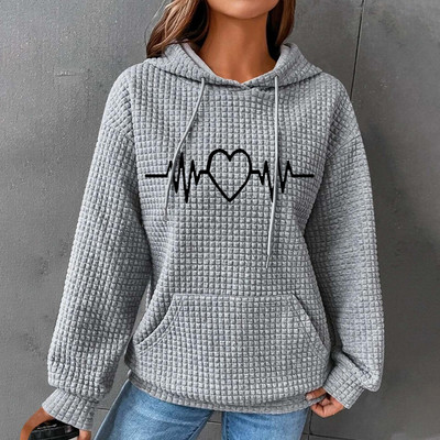 Jesensko-zimske majice s kapuljačom, ženske duge rukave, ležerna majica s uzicom, retrowaffle trendi ulična odjeća s džepom hudi oversajz