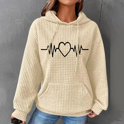 Jesensko-zimske majice s kapuljačom, ženske duge rukave, ležerna majica s uzicom, retrowaffle trendi ulična odjeća s džepom hudi oversajz