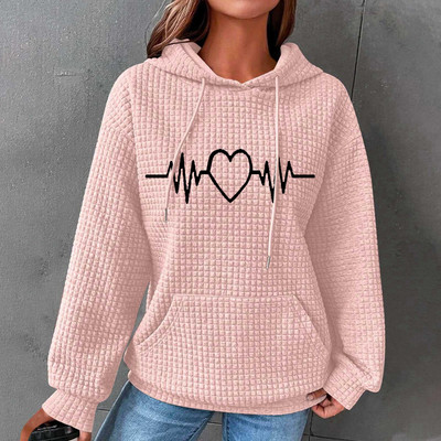 Jesensko-zimske majice s kapuljačom, ženske duge rukave, ležerna majica s uzicom, retrowaffle trendi ulična odjeća s džepom hudi oversajz