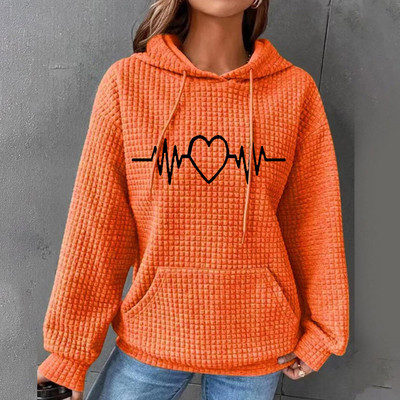 Jesensko-zimske majice s kapuljačom, ženske duge rukave, ležerna majica s uzicom, retrowaffle trendi ulična odjeća s džepom hudi oversajz