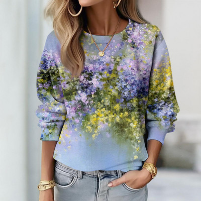 Γυναικεία φούτερ 2023 Φθινόπωρο με μακριά μανίκια Casual φαρδιά πουλόβερ Γυναικεία πουλόβερ Ψηφιακή γραφική μπλούζα O λαιμόκοψη φλοράλ στάμπα μπλούζες