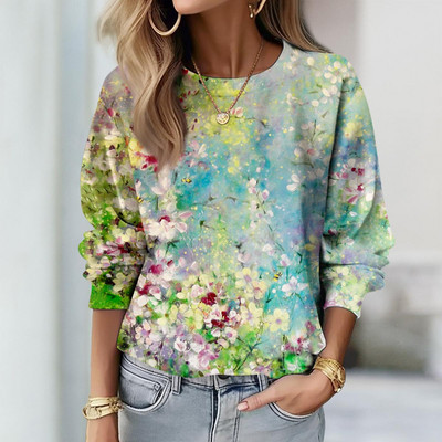 Γυναικεία φούτερ 2023 Φθινόπωρο με μακριά μανίκια Casual φαρδιά πουλόβερ Γυναικεία πουλόβερ Ψηφιακή γραφική μπλούζα O λαιμόκοψη φλοράλ στάμπα μπλούζες
