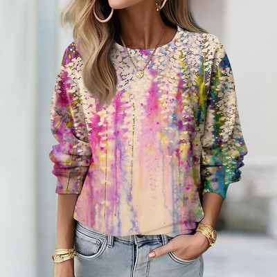 Γυναικεία φούτερ 2023 Φθινόπωρο με μακριά μανίκια Casual φαρδιά πουλόβερ Γυναικεία πουλόβερ Ψηφιακή γραφική μπλούζα O λαιμόκοψη φλοράλ στάμπα μπλούζες