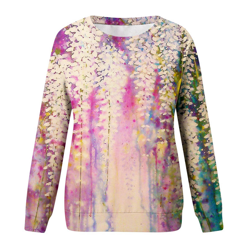 Γυναικεία φούτερ 2023 Φθινόπωρο με μακριά μανίκια Casual φαρδιά πουλόβερ Γυναικεία πουλόβερ Ψηφιακή γραφική μπλούζα O λαιμόκοψη φλοράλ στάμπα μπλούζες