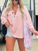 Γυναικεία μπλούζα μόδας 2023 Φθινόπωρο μονόχρωμη casual με λαιμόκοψη V με μακρυμάνικο σχέδιο με κουμπιά καθημερινά φαρδιά μπλούζα