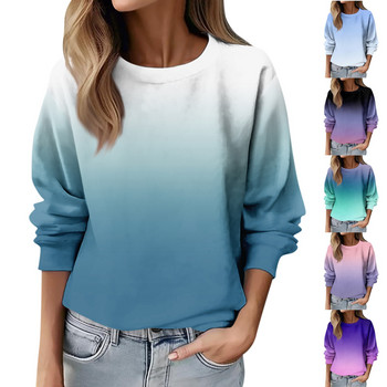 Дамски суитшърт Y2k Vintage Fashion Пуловер с дълъг ръкав и О-образно деколте Горнища в корейски стил Градиентно хипи Streetwear Дрехи с качулка