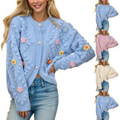 Ženski heklani pleteni kardigan džemper Korejska modna pletenina s cvjetnim vezom Gornja odjeća od kardigana s jednim kopčanjem