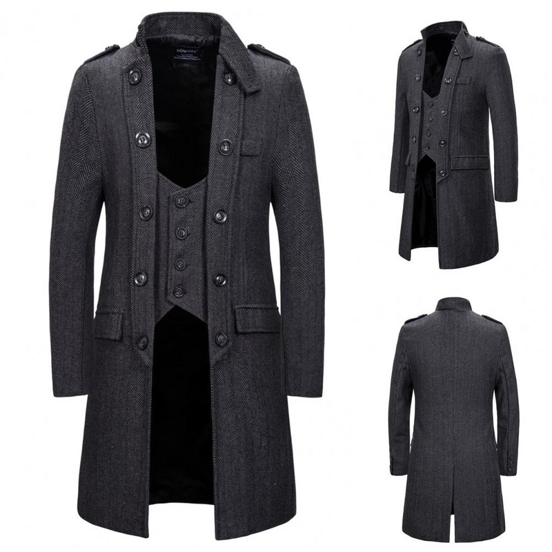 Ανδρικό ανεμοθραύστη Κομψή ανδρική λεπτή ψεύτικη μπλούζα δύο τεμαχίων Ψυχρή παλτό Streetwear Ανδρικά πανωφόρια Ανδρική καμπαρντίνα