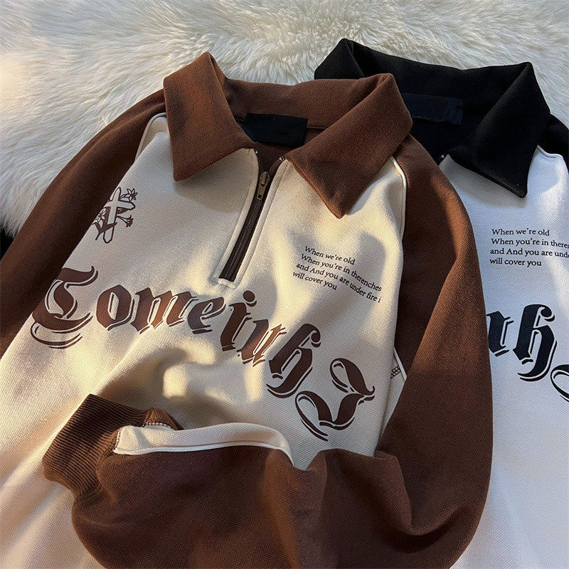 Američke retro polo majice dugih rukava u boji za muškarce i žene za proljeće i jesen, tanke ulične ležerne majice za par